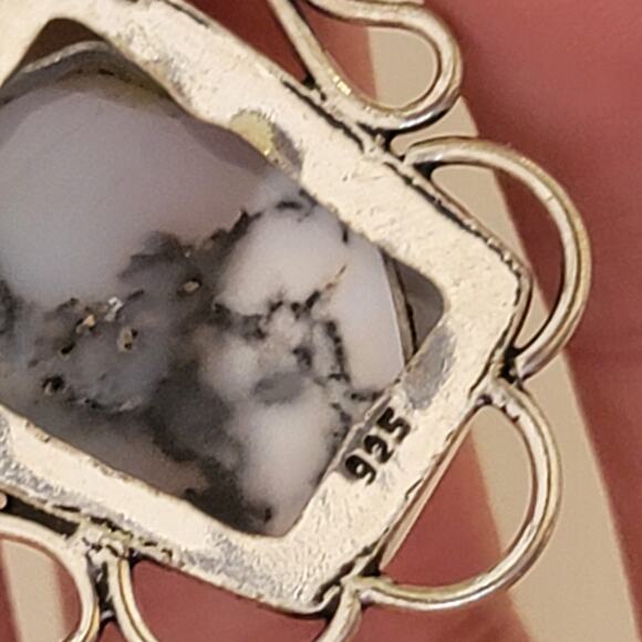 Dendritic Opal Sterling Silver Necklace, 20 Inch Handmade Statement Jewelry - Picture 9 of 10